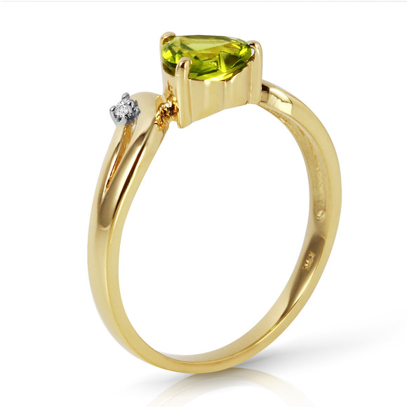 14K. SOLID GOLD RING WITH DIAMONDS & PERIDOT (Yellow Gold) - Picture 2 of 2